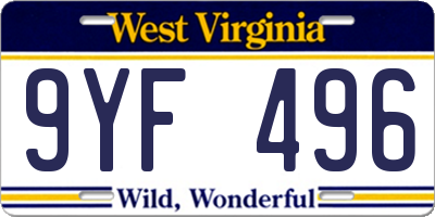 WV license plate 9YF496