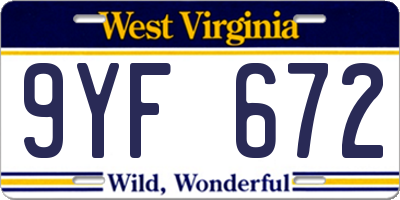 WV license plate 9YF672