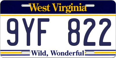 WV license plate 9YF822
