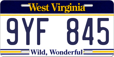 WV license plate 9YF845