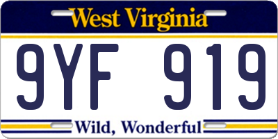 WV license plate 9YF919