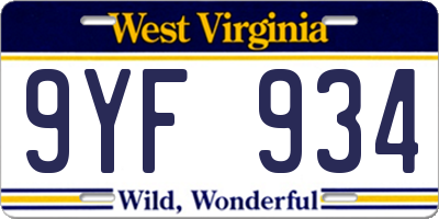 WV license plate 9YF934