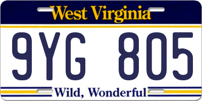WV license plate 9YG805