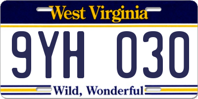 WV license plate 9YH030