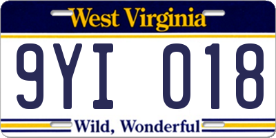 WV license plate 9YI018