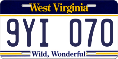WV license plate 9YI070