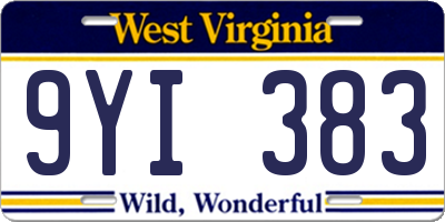 WV license plate 9YI383