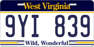 WV license plate 9YI839