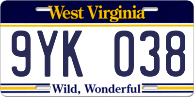 WV license plate 9YK038