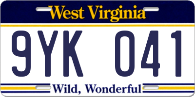 WV license plate 9YK041