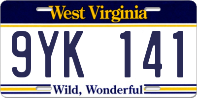 WV license plate 9YK141