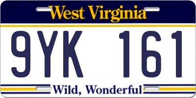 WV license plate 9YK161