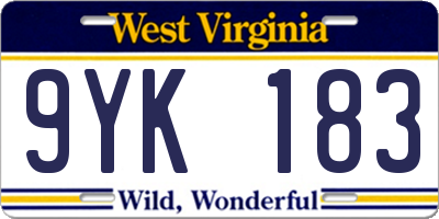 WV license plate 9YK183