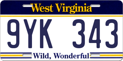 WV license plate 9YK343