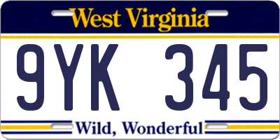 WV license plate 9YK345