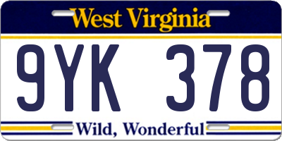 WV license plate 9YK378