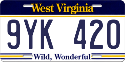 WV license plate 9YK420