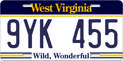 WV license plate 9YK455