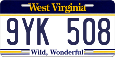 WV license plate 9YK508