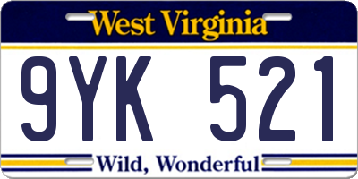 WV license plate 9YK521