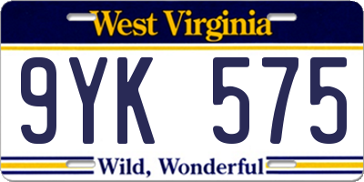 WV license plate 9YK575