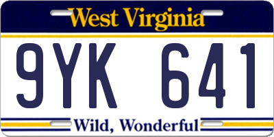 WV license plate 9YK641