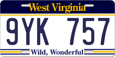 WV license plate 9YK757