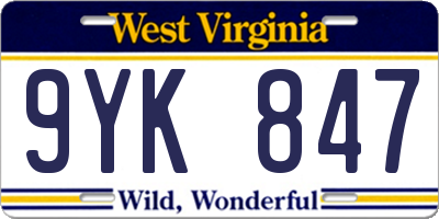 WV license plate 9YK847