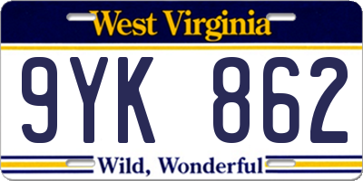 WV license plate 9YK862