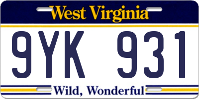 WV license plate 9YK931