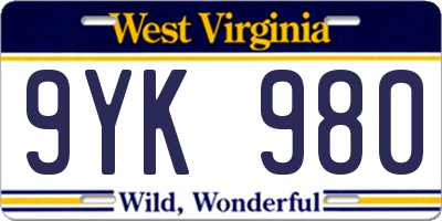 WV license plate 9YK980