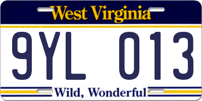 WV license plate 9YL013