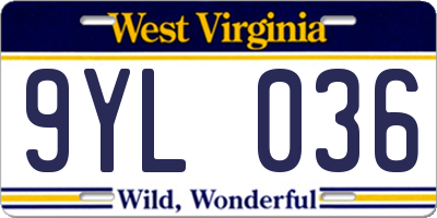 WV license plate 9YL036