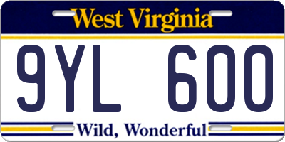 WV license plate 9YL600