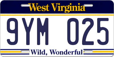 WV license plate 9YM025