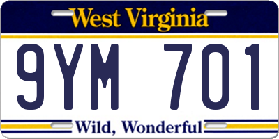 WV license plate 9YM701