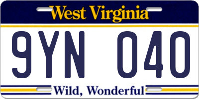 WV license plate 9YN040