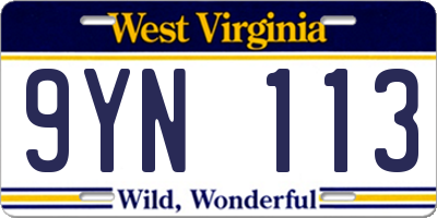 WV license plate 9YN113