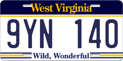 WV license plate 9YN140