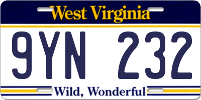 WV license plate 9YN232