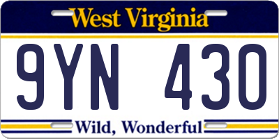 WV license plate 9YN430