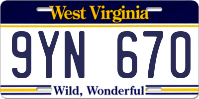 WV license plate 9YN670