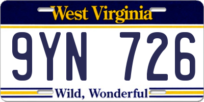 WV license plate 9YN726