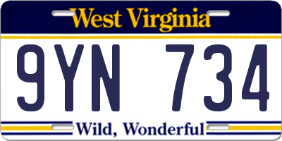 WV license plate 9YN734