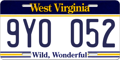 WV license plate 9YO052
