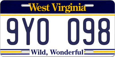 WV license plate 9YO098