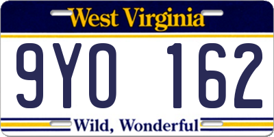 WV license plate 9YO162