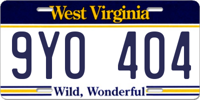 WV license plate 9YO404
