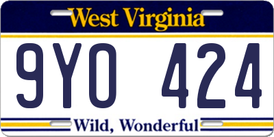 WV license plate 9YO424