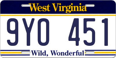WV license plate 9YO451